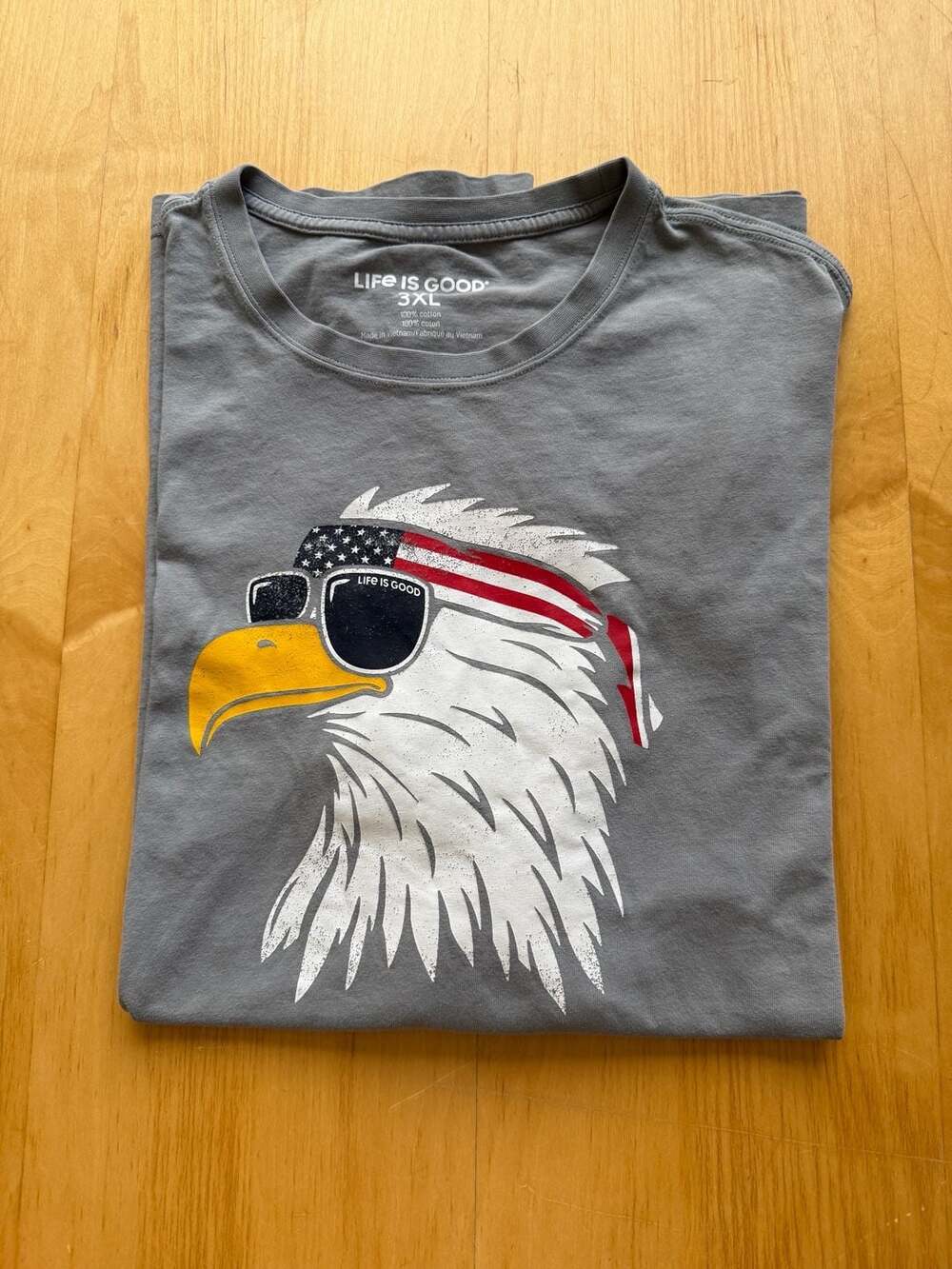 Life is Good Patriotic Eagle T-Shirt Size 3XL Gray